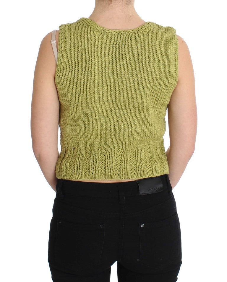 PINK MEMORIES Green Cotton Blend Knitted Sleeveless Sweater